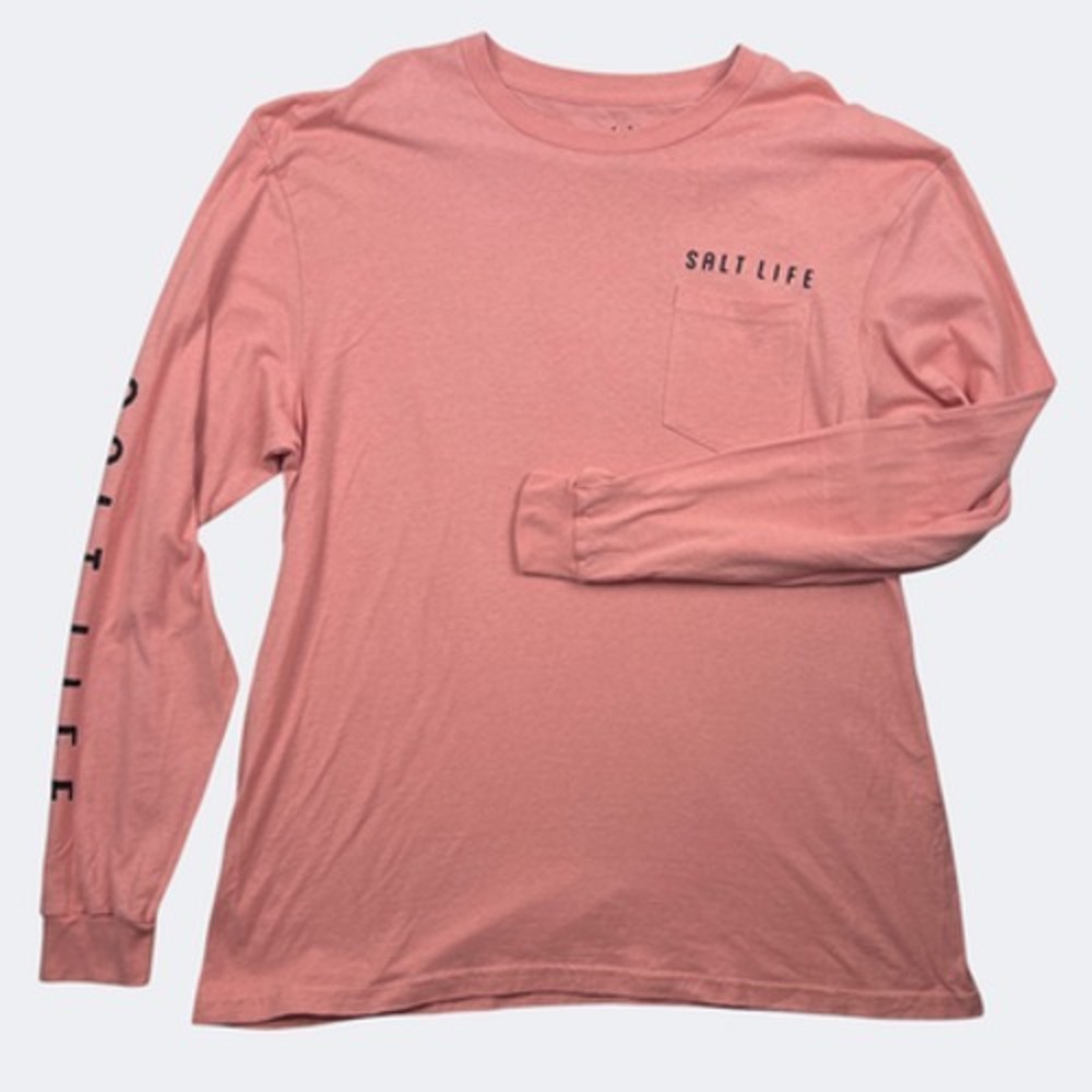 Salt Life Shirt Mens XL Pink Long Sleeve‎ Pocket Graphic Tee USA Flag Patriotic